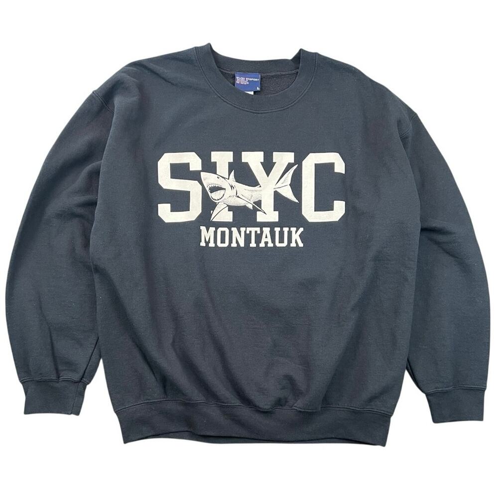 Vintage MV Sport SIYC Montauk Shark Sweatshirt Star Island Yacht Club Black L